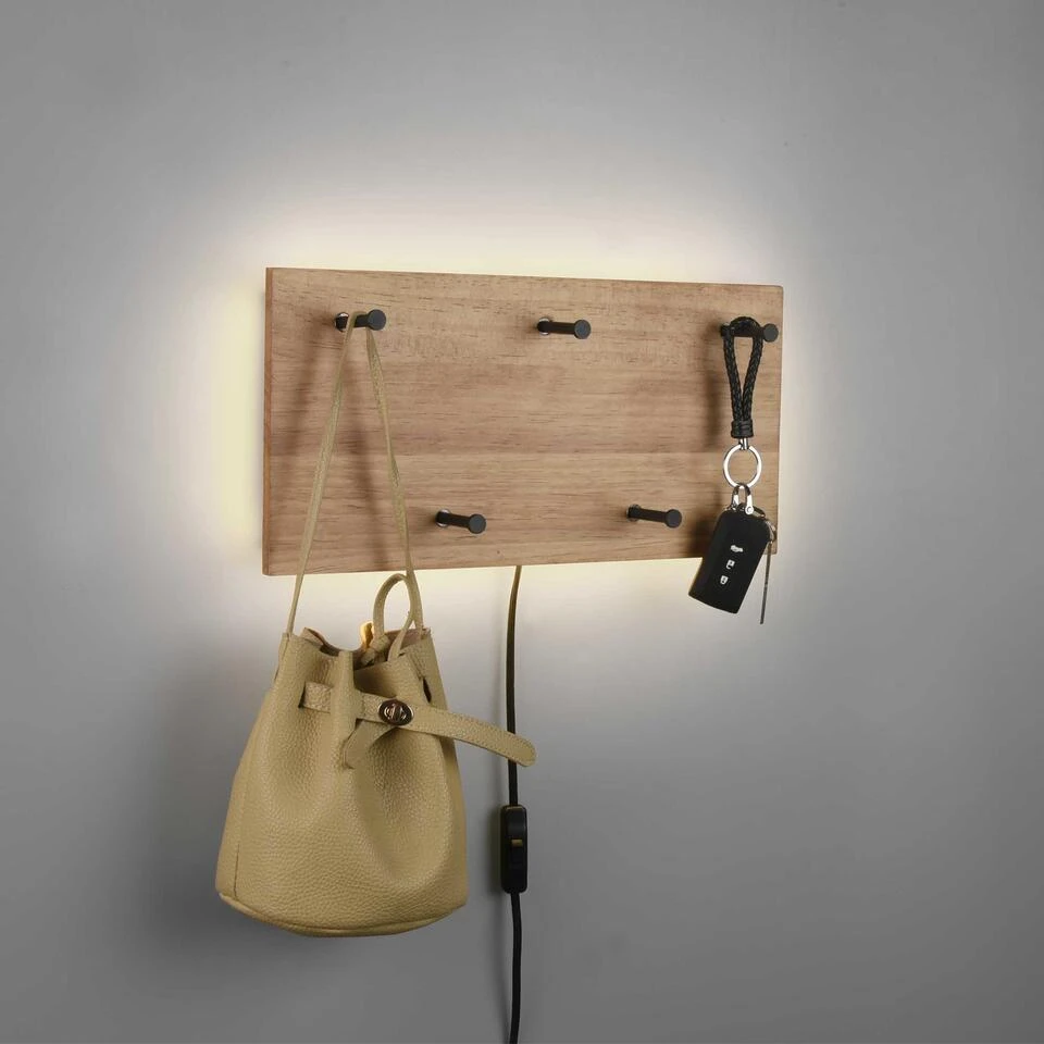 Trio Leuchten Kapstok Romy LED - 40 X 20 Cm - 5 Haken - Hout 3 Trio Leuchten Kapstok Romy LED - 40 X 20 Cm - 5 Haken - Hout