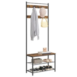 O'DADDY® Kapstok Staand Met Schoenenrek - 9 Haken - 70x32x175 - Bruin -Beste Opslag Winkel 1000012492 0101