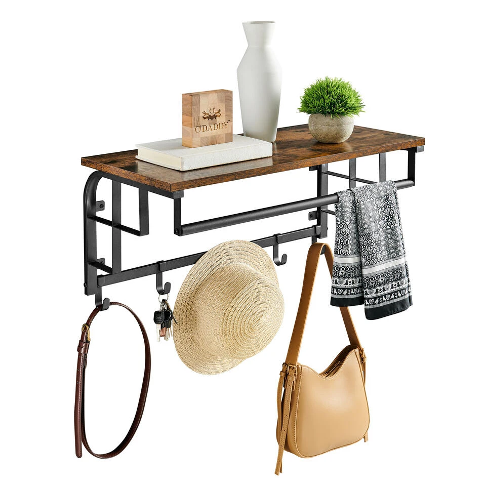 O'DADDY® Wandkapstok – Kapstok Met 5 Haken - 66x30x27cm - Bruin 4 O'DADDY® Wandkapstok – Kapstok Met 5 Haken - 66x30x27cm - Bruin - Afbeelding 2