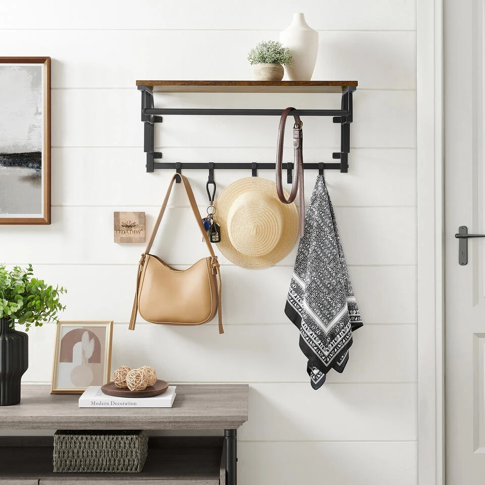 O'DADDY® Wandkapstok – Kapstok Met 5 Haken - 66x30x27cm - Bruin 5 O'DADDY® Wandkapstok – Kapstok Met 5 Haken - 66x30x27cm - Bruin - Afbeelding 3