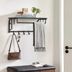 O'DADDY® Wandkapstok – Kapstok Met 5 Haken - 66x30x27cm - Donkergrijs -Beste Opslag Winkel 1000012495 0102