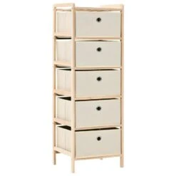 VidaXL Opbergmeubel Met 5 Stoffen Manden Cederhout Beige