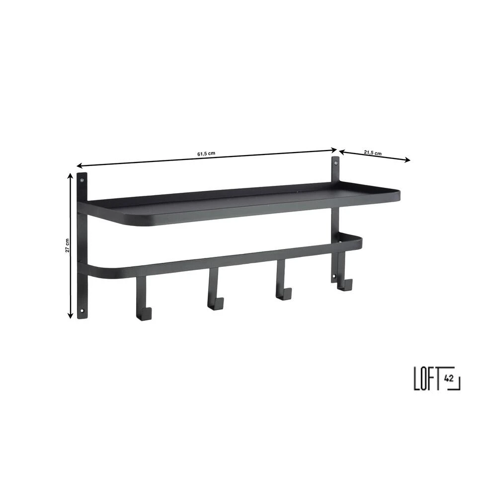 LOFT42 Shelf Kapstok - Zwart – Metaal – 4 Haken 5 LOFT42 Shelf Kapstok - Zwart – Metaal – 4 Haken - Afbeelding 3