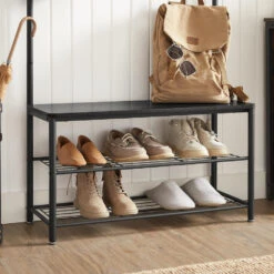 ACAZA XL Garderoberek Met Schoenenbank, Kapstok En Schoenenrek, 11 Haken, Zwart -Beste Opslag Winkel 1000034356 0103