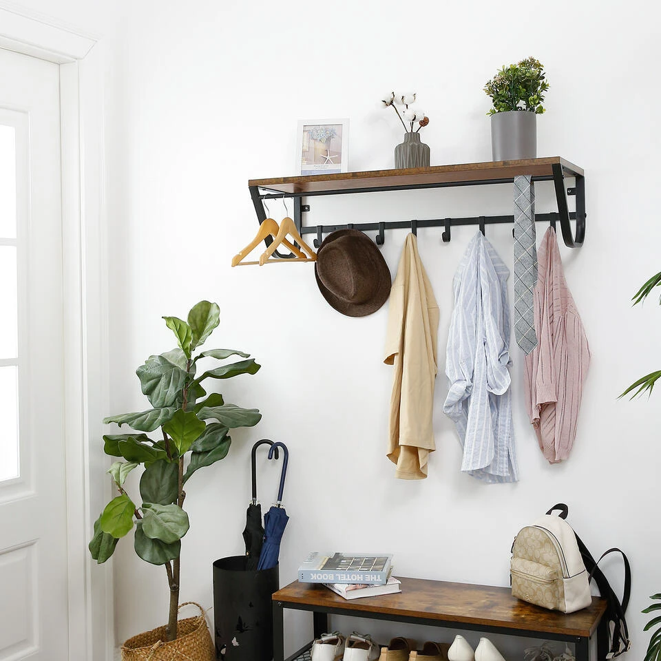 ACAZA Lange Kapstok Voor De Muur Of Wand - 90 Cm Lang - Rustiek Bruin - Vintage 4 ACAZA Lange Kapstok Voor De Muur Of Wand - 90 Cm Lang - Rustiek Bruin - Vintage - Afbeelding 2