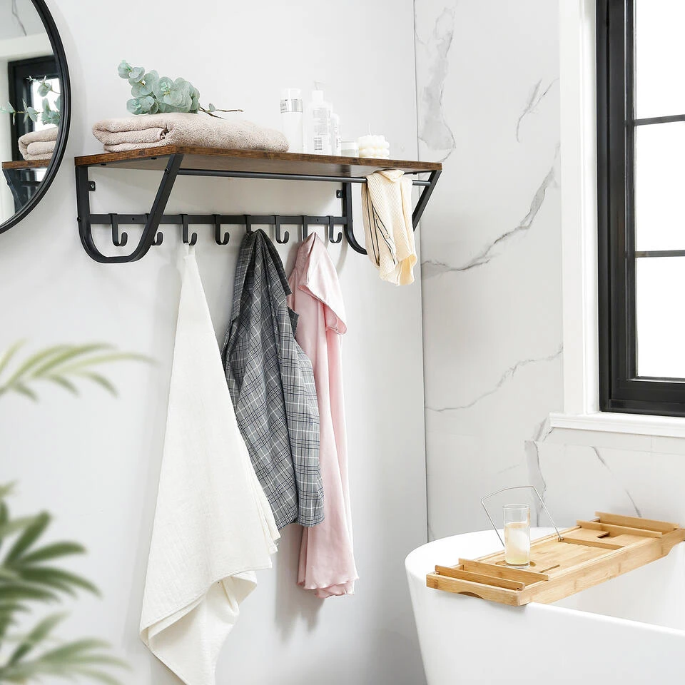 ACAZA Lange Kapstok Voor De Muur Of Wand - 90 Cm Lang - Rustiek Bruin - Vintage 5 ACAZA Lange Kapstok Voor De Muur Of Wand - 90 Cm Lang - Rustiek Bruin - Vintage - Afbeelding 3