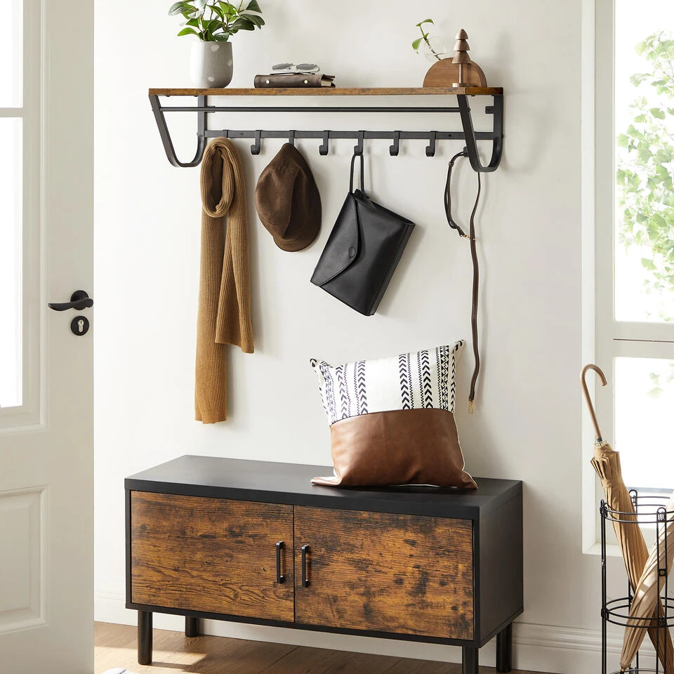 ACAZA Lange Kapstok Voor De Muur Of Wand - 90 Cm Lang - Rustiek Bruin - Vintage 6 ACAZA Lange Kapstok Voor De Muur Of Wand - 90 Cm Lang - Rustiek Bruin - Vintage - Afbeelding 4