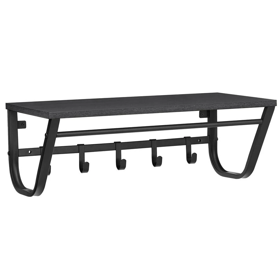 ACAZA Wandkapstok Voor Muur Of Wand Met 5 Haken Met Plank, Zwart, Metaal En Hout 3 ACAZA Wandkapstok Voor Muur Of Wand Met 5 Haken Met Plank, Zwart, Metaal En Hout