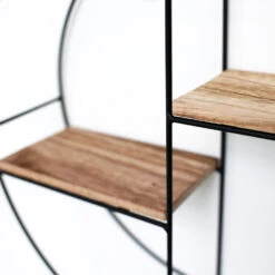 Zwart Metalen Wandrek Met 2 Houten Plankjes - Rond - 37x10 Cm -Beste Opslag Winkel 1000038235 0103