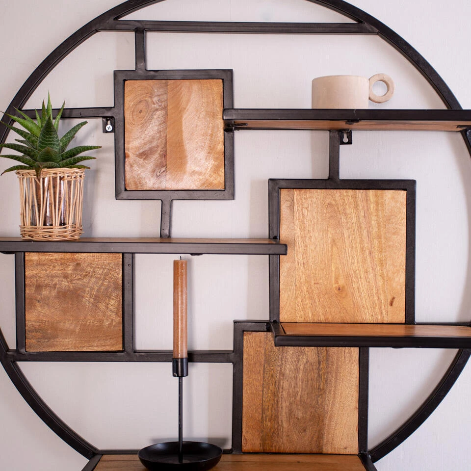 Industrieel Wandrek Kota - 80x80x80 Cm - Mangohout - Bruin 5 Industrieel Wandrek Kota - 80x80x80 Cm - Mangohout - Bruin - Afbeelding 4