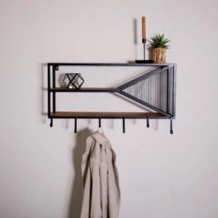 Industrieel Wandrek Maggie Mangohout Metaal 80x44 Cm 21,50x80x44 Cm -Beste Opslag Winkel 1000042285 0103