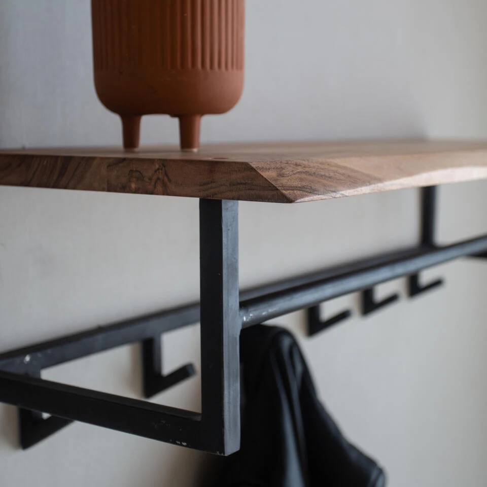Industriële Kapstok Niels Hoedenplank Acaciahout - 33x100x27 Cm - Hout - Bruin 6 Industriële Kapstok Niels Hoedenplank Acaciahout - 33x100x27 Cm - Hout - Bruin - Afbeelding 4