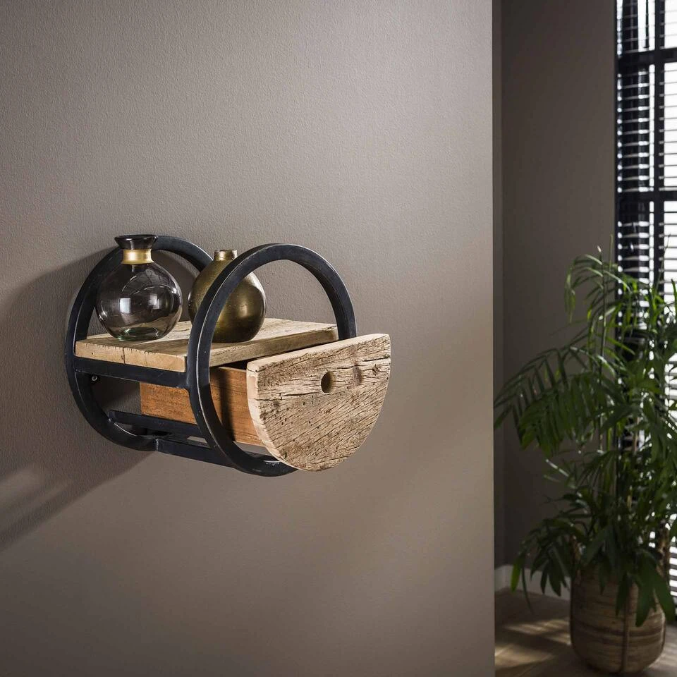 Hoyz - Wandschap Circular - Ø30 - Met Lade - Hout - Bruin 5 Hoyz - Wandschap Circular - Ø30 - Met Lade - Hout - Bruin - Afbeelding 3