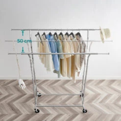 O’DADDY® Kledingrek Dubbel - 4 Wielen - Tot 110kg - Garderoberek - RVS 7 O’DADDY® Kledingrek Dubbel - 4 Wielen - Tot 110kg - Garderoberek - RVS -Beste Opslag Winkel 1000042970 0101