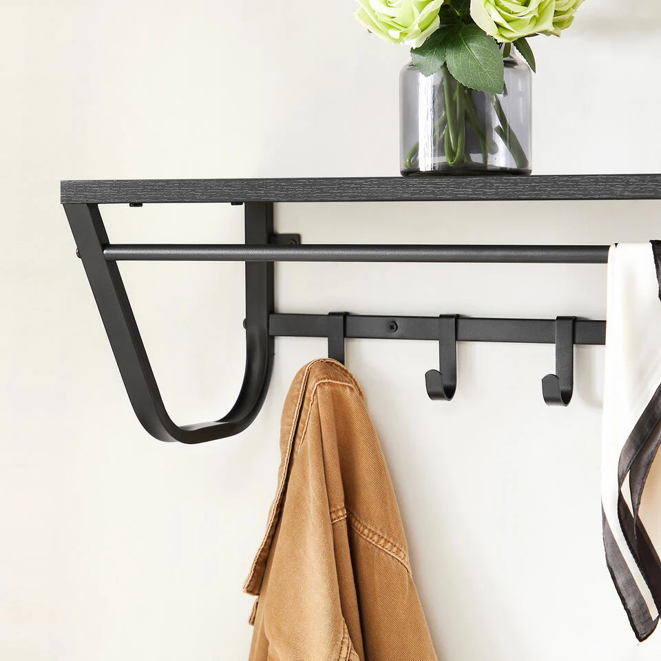 ACAZA Lange Kapstok In Metaal En Hout, 90 Cm Lang, 8 Haken, Hoedenplank, Zwart 6 ACAZA Lange Kapstok In Metaal En Hout, 90 Cm Lang, 8 Haken, Hoedenplank, Zwart - Afbeelding 4