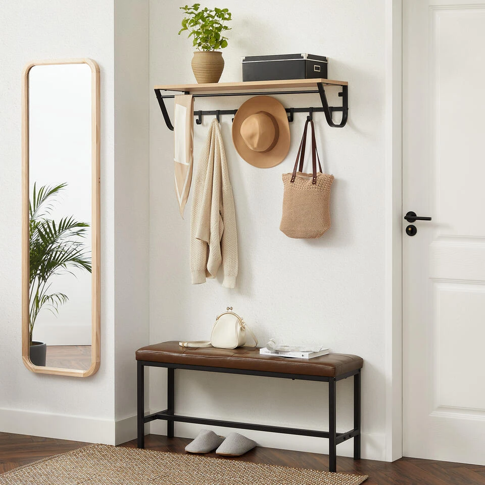 ACAZA Lange Hangende Kapstok - 8 Haken En 1 Bar - 90 Cm Lang - Lichte Eik Kleur 5 ACAZA Lange Hangende Kapstok - 8 Haken En 1 Bar - 90 Cm Lang - Lichte Eik Kleur - Afbeelding 3