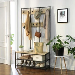 ACAZA Garderoberek Met Bankje, 100cm Breed, Kapstok En Schoenenrek - Lichte Eik -Beste Opslag Winkel 1000045921 0102