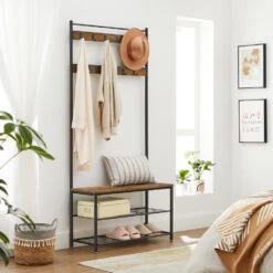 ACAZA Garderoberek XL Met Schoenenbank En Kapstok, Bruin Zwart Vintage -Beste Opslag Winkel 1000045922 0102