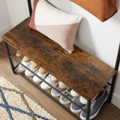 ACAZA Garderoberek XL Met Schoenenbank En Kapstok, Bruin Zwart Vintage -Beste Opslag Winkel 1000045922 0103