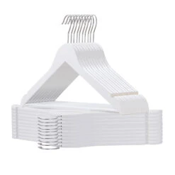 ACAZA 20 Stuks Massief Houten Kledinghangers, Met Inkeping En Broeklat, Wit