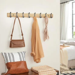 ACAZA Lange Muur Kapstok, Met 8 Haken, 88 Cm, Zwart En Lichte Eik -Beste Opslag Winkel 1000046833 0102