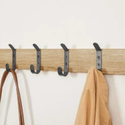 ACAZA Lange Muur Kapstok, Met 8 Haken, 88 Cm, Zwart En Lichte Eik -Beste Opslag Winkel 1000046833 0103