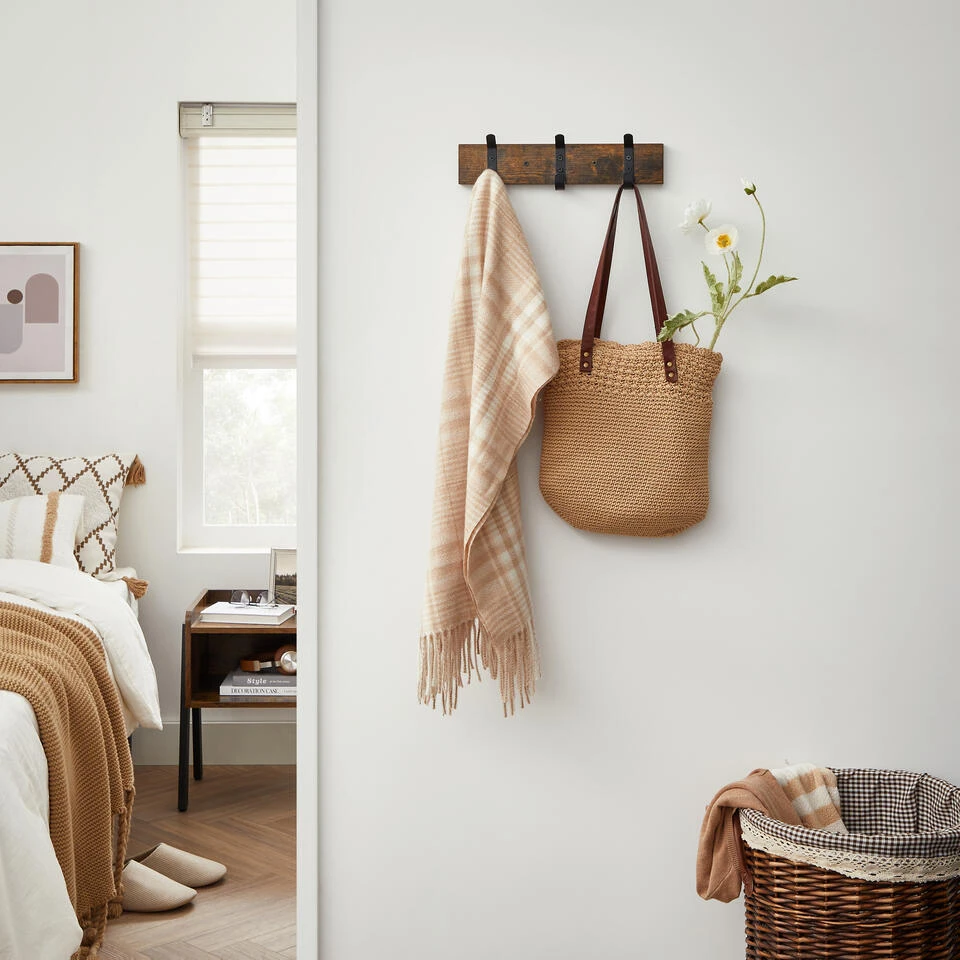 ACAZA Wandkapstok Met 3 Haken, Compacte Houten Muurkapstok, Industrieel 4 ACAZA Wandkapstok Met 3 Haken, Compacte Houten Muurkapstok, Industrieel - Afbeelding 2