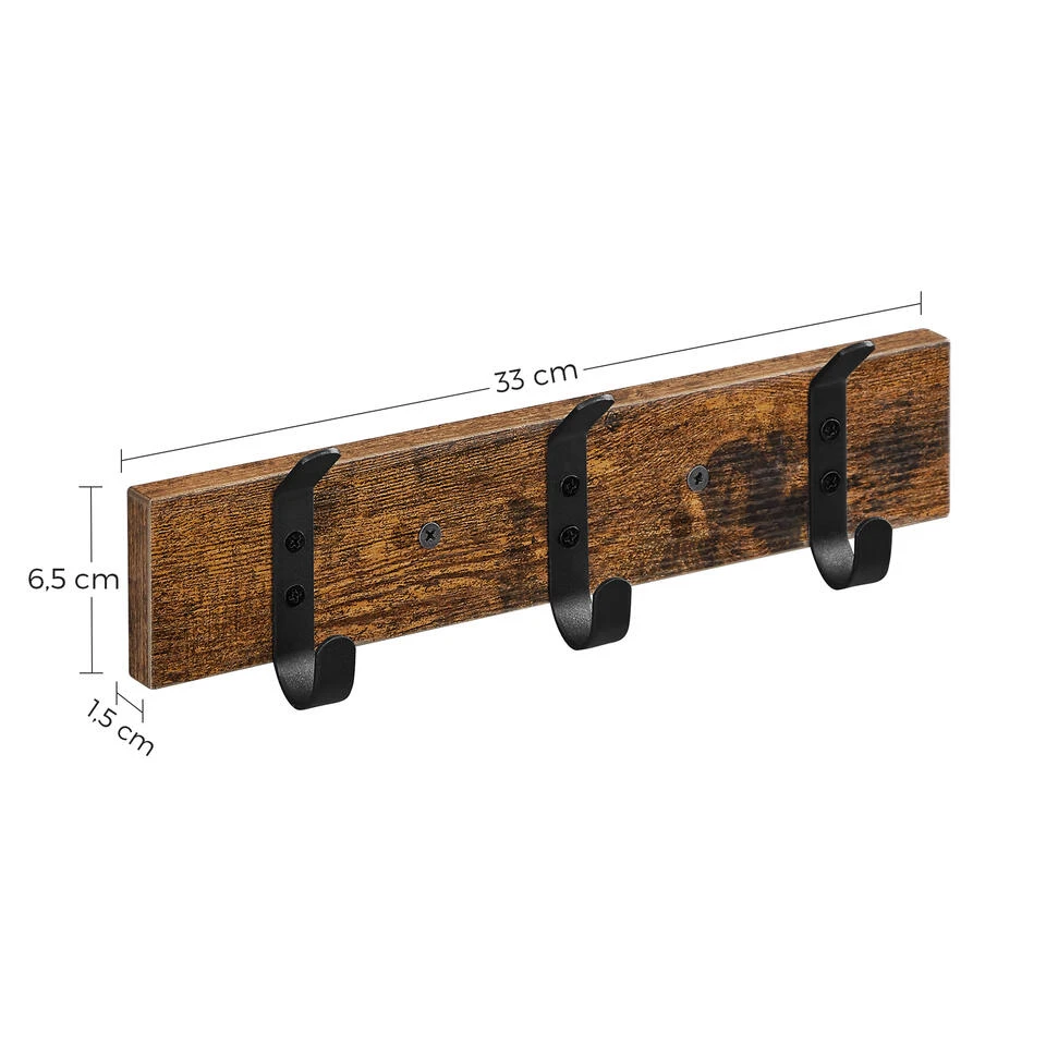 ACAZA Wandkapstok Met 3 Haken, Compacte Houten Muurkapstok, Industrieel 5 ACAZA Wandkapstok Met 3 Haken, Compacte Houten Muurkapstok, Industrieel - Afbeelding 3