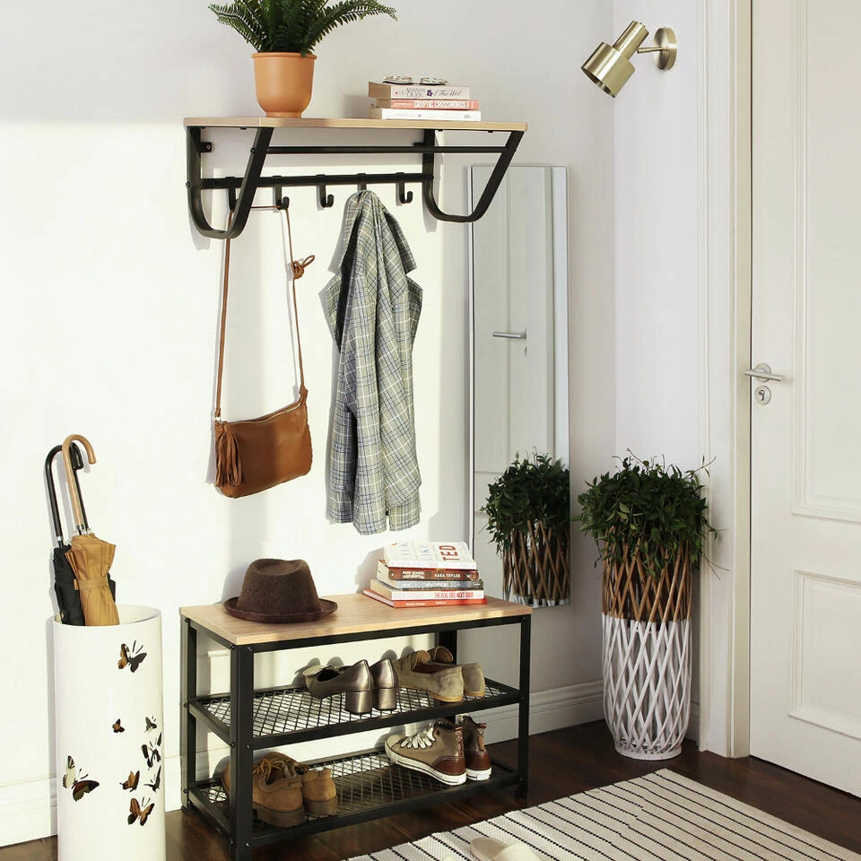 ACAZA Kapstok - Wandkapstok Met Haken In Lichte Eik - 60 Cm 4 ACAZA Kapstok - Wandkapstok Met Haken In Lichte Eik - 60 Cm - Afbeelding 2