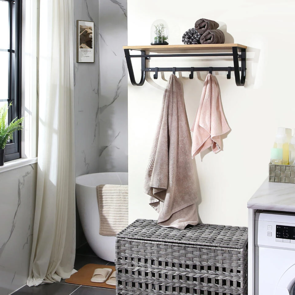 ACAZA Kapstok - Wandkapstok Met Haken In Lichte Eik - 60 Cm 5 ACAZA Kapstok - Wandkapstok Met Haken In Lichte Eik - 60 Cm - Afbeelding 3