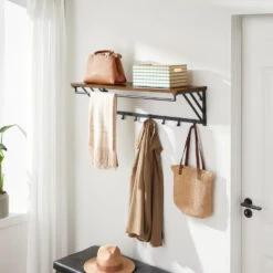 ACAZA Hangende Kapstok Met Plank, 7 Haken En Bar Voor Hangers, Industrieel -Beste Opslag Winkel 1000046836 0102