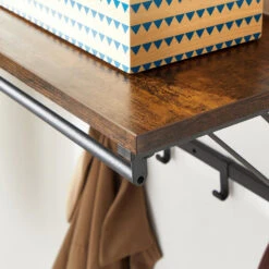 ACAZA Hangende Kapstok Met Plank, 7 Haken En Bar Voor Hangers, Industrieel -Beste Opslag Winkel 1000046836 0103