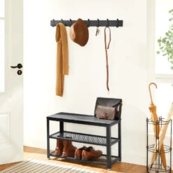 ACAZA Lange Muur Kapstok, Met 8 Zwarte Haken, 88 Cm Lang, Zwart -Beste Opslag Winkel 1000046839 0102