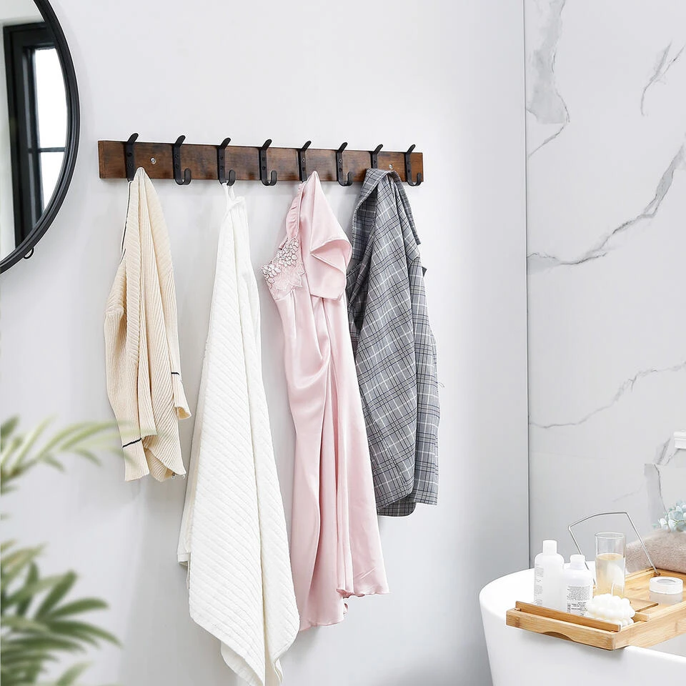 ACAZA Lange Muur Kapstok, Retro, Vintage Bruin Met Zwarte Haken, 88 Cm 4 ACAZA Lange Muur Kapstok, Retro, Vintage Bruin Met Zwarte Haken, 88 Cm - Afbeelding 2