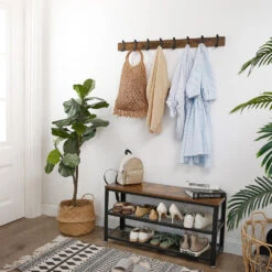 ACAZA Lange Muur Kapstok, Retro, Vintage Bruin Met Zwarte Haken, 88 Cm 8 ACAZA Lange Muur Kapstok, Retro, Vintage Bruin Met Zwarte Haken, 88 Cm -Beste Opslag Winkel 1000046987 0102