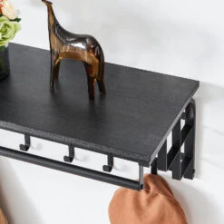 ACAZA Kapstok Met Plank, Wandkapstok, 5 Haken In Metaal En Hout, 66cm, Zwart -Beste Opslag Winkel 1000047026 0102