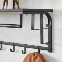 ACAZA Kapstok Met Plank, Wandkapstok, 5 Haken In Metaal En Hout, 66cm, Zwart -Beste Opslag Winkel 1000047026 0103