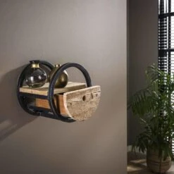 Industrieel Rond Wandrek Hout En Metaal Liv 30 Cm 25x30x30 Cm Hardhout -Beste Opslag Winkel 1000048218 0101