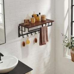 O'DADDY® Wandkapstok – Kapstok Met 5 Haken - 66x30x27cm - Donkerbruin -Beste Opslag Winkel 1000051810 0102