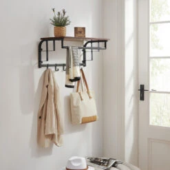 O'DADDY® Wandkapstok – Kapstok Met 5 Haken - 66x30x27cm - Donkerbruin -Beste Opslag Winkel 1000051810 0103