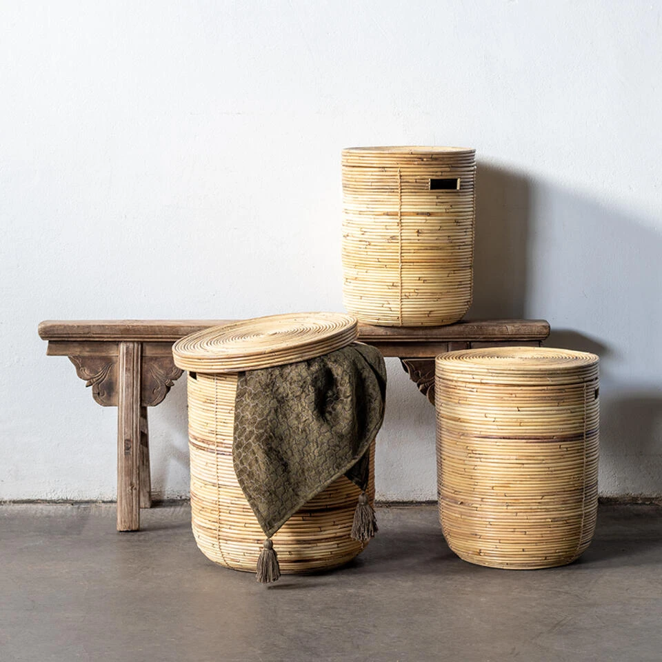 Giga Meubel Wasmand Rotan Ø35cm - Incl. Deksel - Wasmand Stripe 4 Giga Meubel Wasmand Rotan Ø35cm - Incl. Deksel - Wasmand Stripe - Afbeelding 2