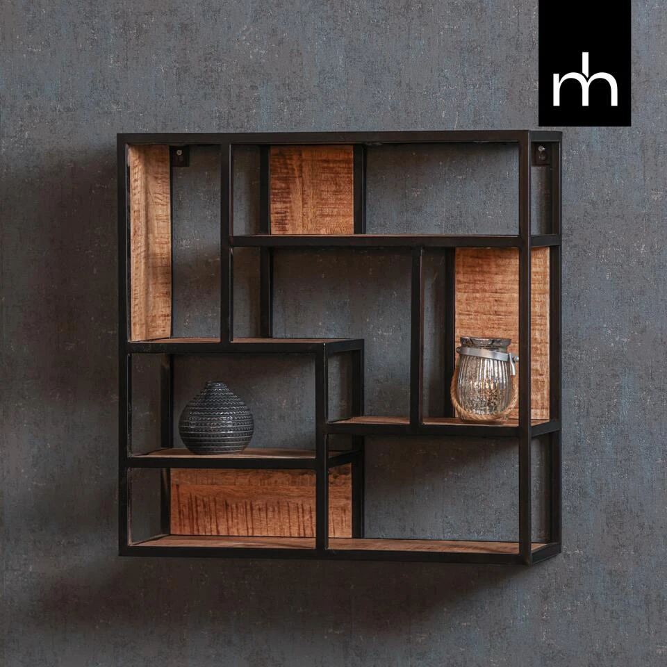 Wandrek Vierkant 60x60cm - Mangohout - Bruin - Vierkant 4 Wandrek Vierkant 60x60cm - Mangohout - Bruin - Vierkant - Afbeelding 2