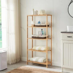 ACAZA Badkamer Of Keuken Rek Met 5 Niveaus - Opbergrek - 130 Cm Hoog - Bamboe -Beste Opslag Winkel 1000061225 0102