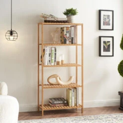 ACAZA Badkamer Of Keuken Rek Met 5 Niveaus - Opbergrek - 130 Cm Hoog - Bamboe -Beste Opslag Winkel 1000061225 0103