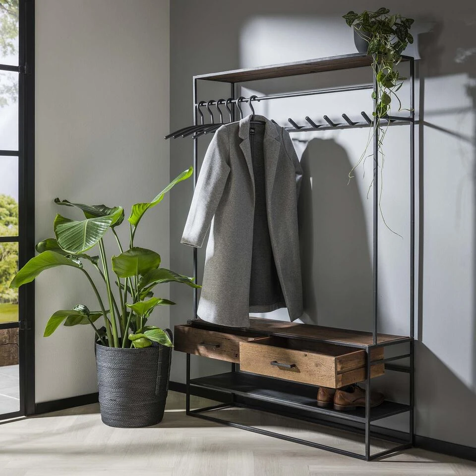 Kapstok Industrieel Charlie Hout Metaal 9 Haken 35x120x180 Cm Hardhout 4 Kapstok Industrieel Charlie Hout Metaal 9 Haken 35x120x180 Cm Hardhout - Afbeelding 2