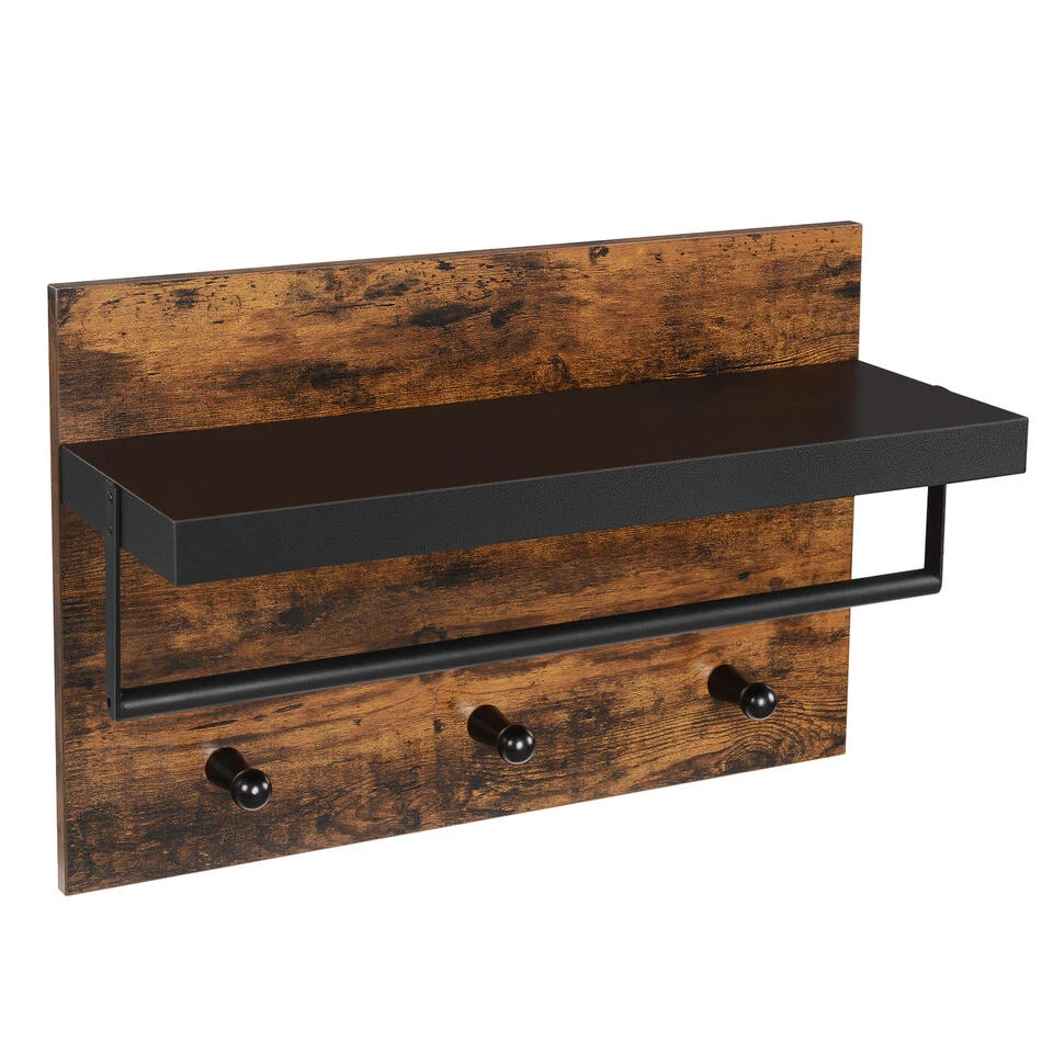 Furnihaus Wandkapstok Bruin Met Zwarte Hoedenplank, 3 Hangers En Garderobestang, 3 Furnihaus Wandkapstok Bruin Met Zwarte Hoedenplank, 3 Hangers En Garderobestang,