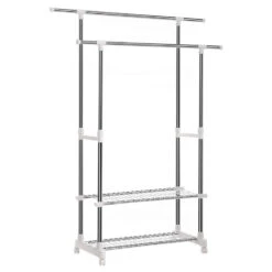 ACAZA Mobiel Kledingrek - Dubbelvoudig - 2 Rails - Zilvergrijs -Beste Opslag Winkel 1000066951 0102