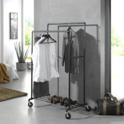 ACAZA Mobiel Kledingrek - 2 Rails - Zwart -Beste Opslag Winkel 1000066953 0104