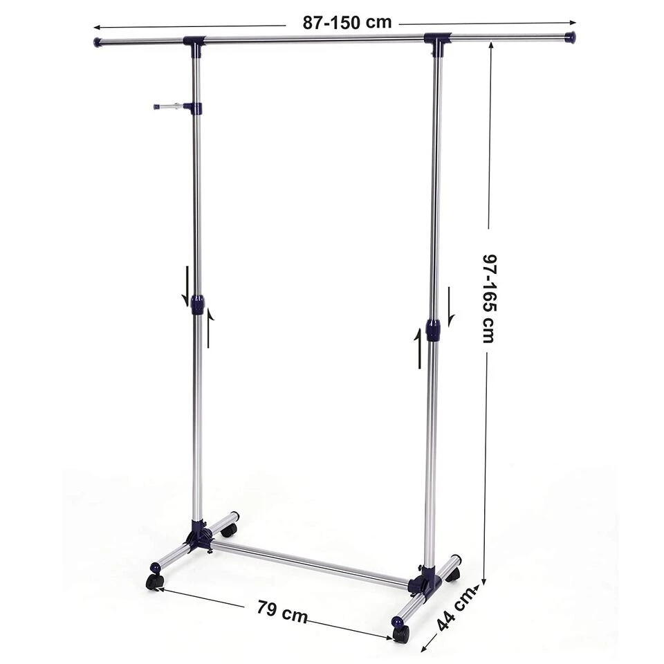 ACAZA Mobiel Kledingrek - Verstelbaar - 1 Rail En 2 Haken - 87x165x44 Cm 6 ACAZA Mobiel Kledingrek - Verstelbaar - 1 Rail En 2 Haken - 87x165x44 Cm - Afbeelding 4