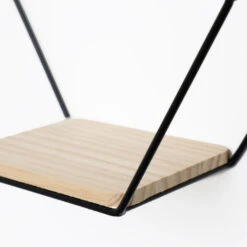 Driedubbel Zeshoekig Metalen Wandrek Met 3 Houten Plankjes - 40,5x41 Cm - Zwart -Beste Opslag Winkel 1000067183 0102